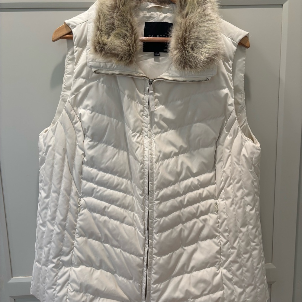 Talbots Ivory Puffer Vest with Faux Fur Trim: Like New